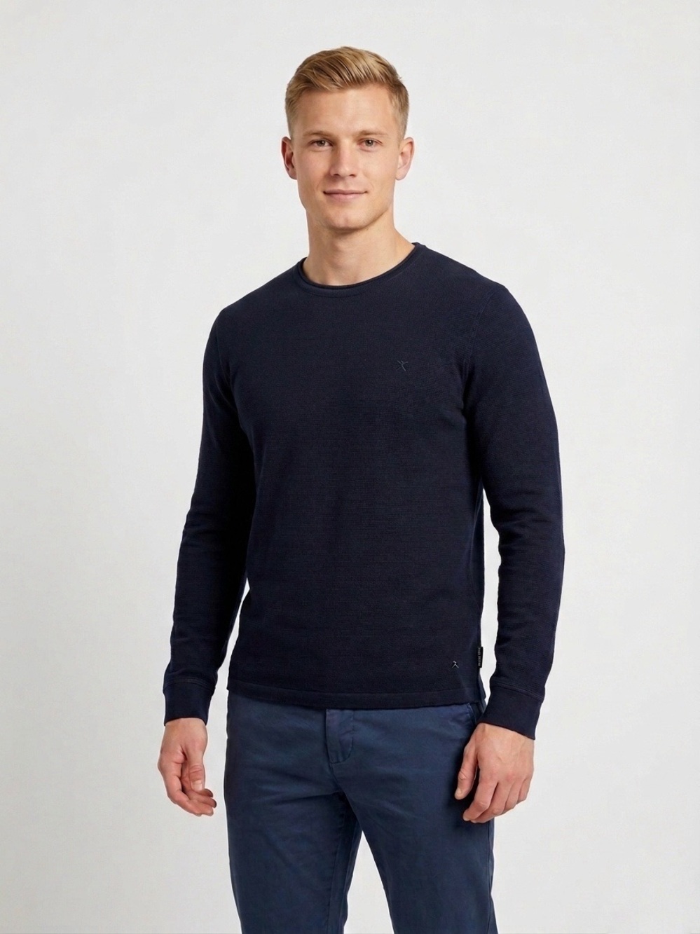 TED BAKER Men's Mocka Ribbed Crew Neckline Sweater - Navy Blue, Medium